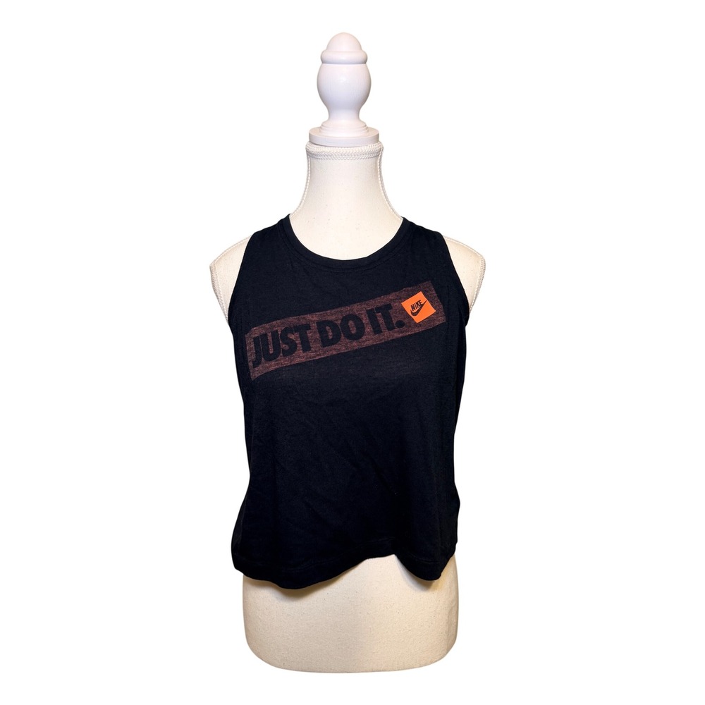Nike Just Do It Black Cropped Tank Top Medium Sheer Graphic